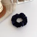 Large navy blue velvet scrunchie with soft sheen for high-elasticity ponytail hair styling - Dark Blue