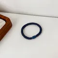Durable dark blue high-elastic hair tie with decorative resin buckle for women - Navy Blue