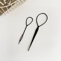 Two-piece black topsy tail hair tool set for styling buns and braids on white desk - 2 Piece Set (Bagged Hair Tail Tools x2) / Black