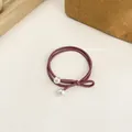Coletero elástico morado de doble cordón con decoración de perlas blancas - Rosa empolvado