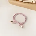 Pink bow elastic hair tie with gold metal tips for cute high-stretch ponytails - Light Pink