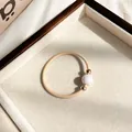 Elegant beige high-elasticity hair tie with white pearl and gold bead accents - Beige