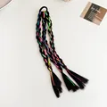 Extension tresse arc-en-ciel en cheveux noirs synthétiques avec cordons fluo colorés - Noir Naturel Avec Rubans Colorés