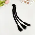 Tresses noires triple brin en fibres synthétiques avec élastique pour queue de cheval - Noir Naturel