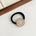 Élastique à cheveux noir orné d'un médaillon rond serti de strass dorés scintillants - 01# Or Rose Strass Rond