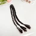 Postiche tressé à trois brins noir et blanc cendré avec élastique pour queue de cheval - Noir & Gris