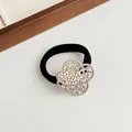 Élastique à cheveux noir avec breloque fleur évidée et strass en forme de cœur - 04# Fleur de Coeur Ajourée