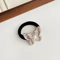 Élastique à cheveux noir avec papillon doré orné de strass et d'une perle centrale - 05# Or Papillon Perle