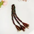 Extensions de tresses brun foncé avec cordes arc-en-ciel colorées et élastiques noirs - Brun Clair Avec Rubans Colorés