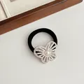 Élastique à cheveux noir avec papillon en strass et perle de style coréen - 06# Argent Papillon Ajouré Perle