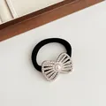 Élastique à cheveux noir avec pendentif nœud serti de cristaux et perle blanche élégante - 07# Noeud Papillon Ajouré Perle