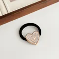 Élastique à cheveux noir avec pendentif cœur or rose orné de strass brillants fantaisie - 08# Or Rose Coeur Strass