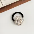Élastique à cheveux noir orné d'une fleur dorée sertie de perles et de strass brillants - 09# Or Fleur Radiante Perle