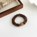 Dark brown velvet scrunchie with sparkling rhinestone ball and high elasticity - Dark Coffee