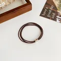 Dark coffee rhinestone hair tie with four elastic bands and golden metal buckle - Brown