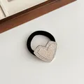 Élastique à cheveux noir avec pendentif en cœur orné de perles et de strass brillants - 011# Or Coeur Perle