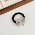 Élastique à cheveux noir avec breloque cœur argentée et détails en strass brillants - 012# Argent Coeur Ajouré