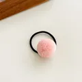 Pink plush pom pom hair tie with black elastic band for girls cute hairstyling - Pink