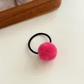 Elastic hair tie for kids with a soft bright pink fluffy pom pom and black rubber band - Rose Red