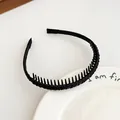 Serre-tête en tissu noir classique avec dents antidérapantes et texture spirale - Style Antidérapant Denté / Noir