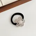 Élastique à cheveux noir avec fleur en strass brillants et perle centrale élégante - 014# Fleur Ajourée Perle