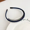 Serre-tête en ruban bleu foncé avec dents en plastique antidérapantes pour femmes - Style Antidérapant Denté / Bleu marine