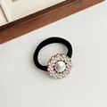 Élastique à cheveux noir orné d'une fleur en strass et d'une pierre centrale brillante - 015# Grappe de Fleurs en Gemme AB