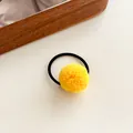 Cute small yellow pom pom hair tie with black elastic band for girls and kids - Yellow