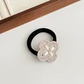 Élastique à cheveux noir avec pendentif trèfle doré orné de perles et strass - 016# Or Trèfle Perle