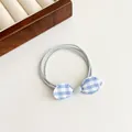 Light blue gingham bow hair tie set with durable elastic multi-strand bands for women - Blue