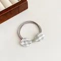 Simple grey gingham bow elastic hair tie with durable triple-strand band for women - Gray