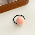 Pink fluffy pom pom hair tie with high elastic black rubber band for girls - Pale Green