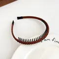 Serre-tête en tissu tressé marron avec dents antidérapantes pour femmes chic - Style Antidérapant Denté / Café Foncé