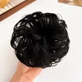 Messy natural black hair bun scrunchie made of premium fluffy synthetic fiber for women - Black