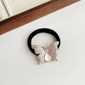 Élastique à cheveux noir avec papillon scintillant en strass et centre en opale - 019# Argent Strass Papillon