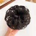 Messy bun hair scrunchie in matte black synthetic fiber for high volume updos - Black Brown