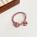 Three-in-one elastic hair tie with a red and white checkered fabric bow decoration - Dusty Pink