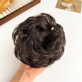 Messy bun hair piece in dark brown color with natural synthetic hair texture - Dark Brown