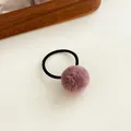 Pink plush pom pom hair tie with high elastic black rubber band for girls - Purple Coffee