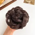 Messy bun hair scrunchie in deep brown color for natural voluminous hair styling - Brown