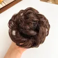 Rommelige haarknot scrunchie in donkerbruin synthetisch haar voor extra volume - Tan