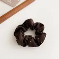 Polka dot dark brown satin scrunchie with sparkling rhinestone embellishments - Dark Coffee