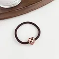 Brown heart checkerboard pattern hair tie with high elastic band for women - Dark Coffee