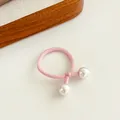 Pink high-elasticity plush hair tie with two large white decorative pearls for girls - Cotton Thread - Pink