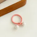 Pink elastic hair tie with dual white pearls for girls, gentle plush hair accessory - Cotton Thread - Orange
