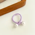 Light purple elastic hair tie with white imitation pearls for girls' hairstyles - Cotton Thread - Purple