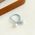Light blue elastic hair tie for girls featuring dual white pearl beads decoration - Cotton Thread - Blue