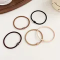 Set of 5 high-elasticity hair ties with matte heart pendants in coffee-toned neutral colors - Random Mixed