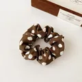 French vintage brown scrunchie with white polka dot pattern on high-quality knit fabric - Coffee With Polka Dots