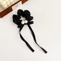 Coletero negro de lunares con perlas blancas y cintas largas al estilo francés - Negro